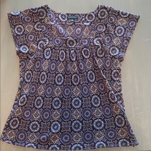 Banana Republic Purple and Gold Medallion Print Silk Blouse